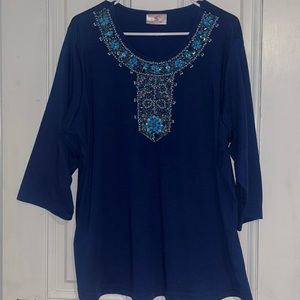 Quaker Factory 2X blue beaded top